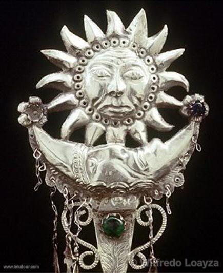 Silver pin. Sun and Moon