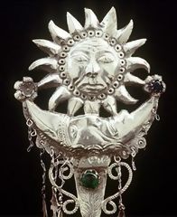 Silver pin. Sun and Moon