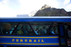 Tourists on the train to Machu Picchu