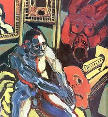 Man seated indoors (1975), by David Herskovitz (USA, 1925)