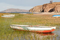 Boats on Lake Titicaca